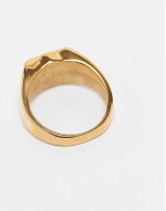 waterproof stainless steel black enamel signet ring in gold